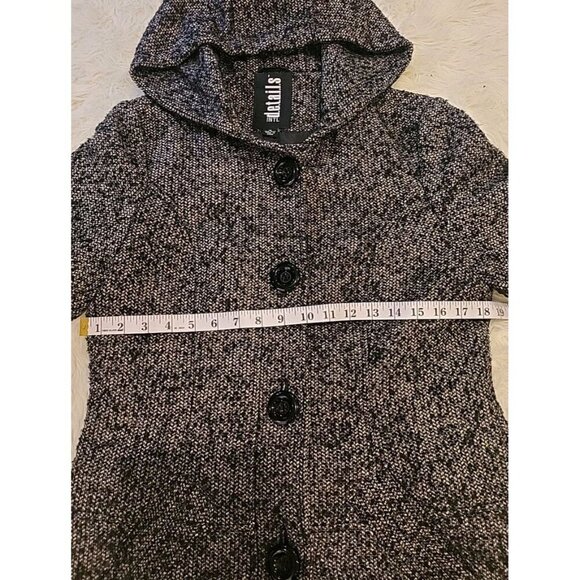 d.e.t.a.i.l.s. INTL Womens Pea Coat Medium Lined Hooded Button Up Black White - Picture 4 of 9